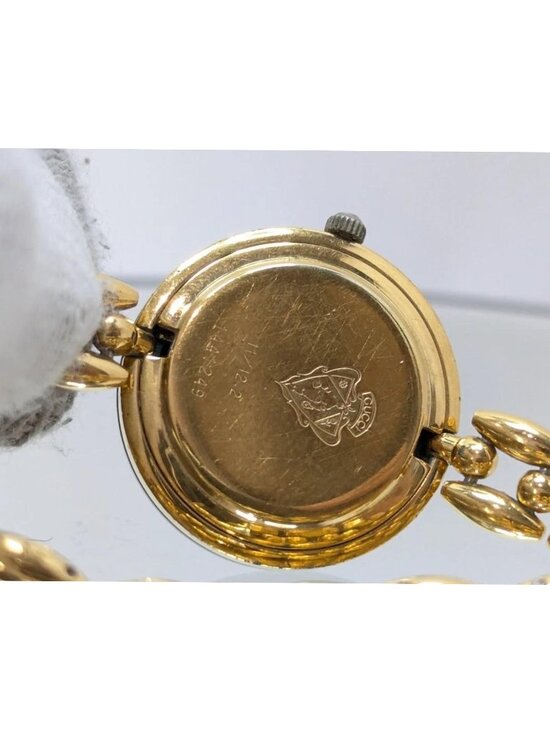 Authentic Vintage Gucci Gold Tone Bracelet Watch Enamel Bezel Women’s Swiss Made